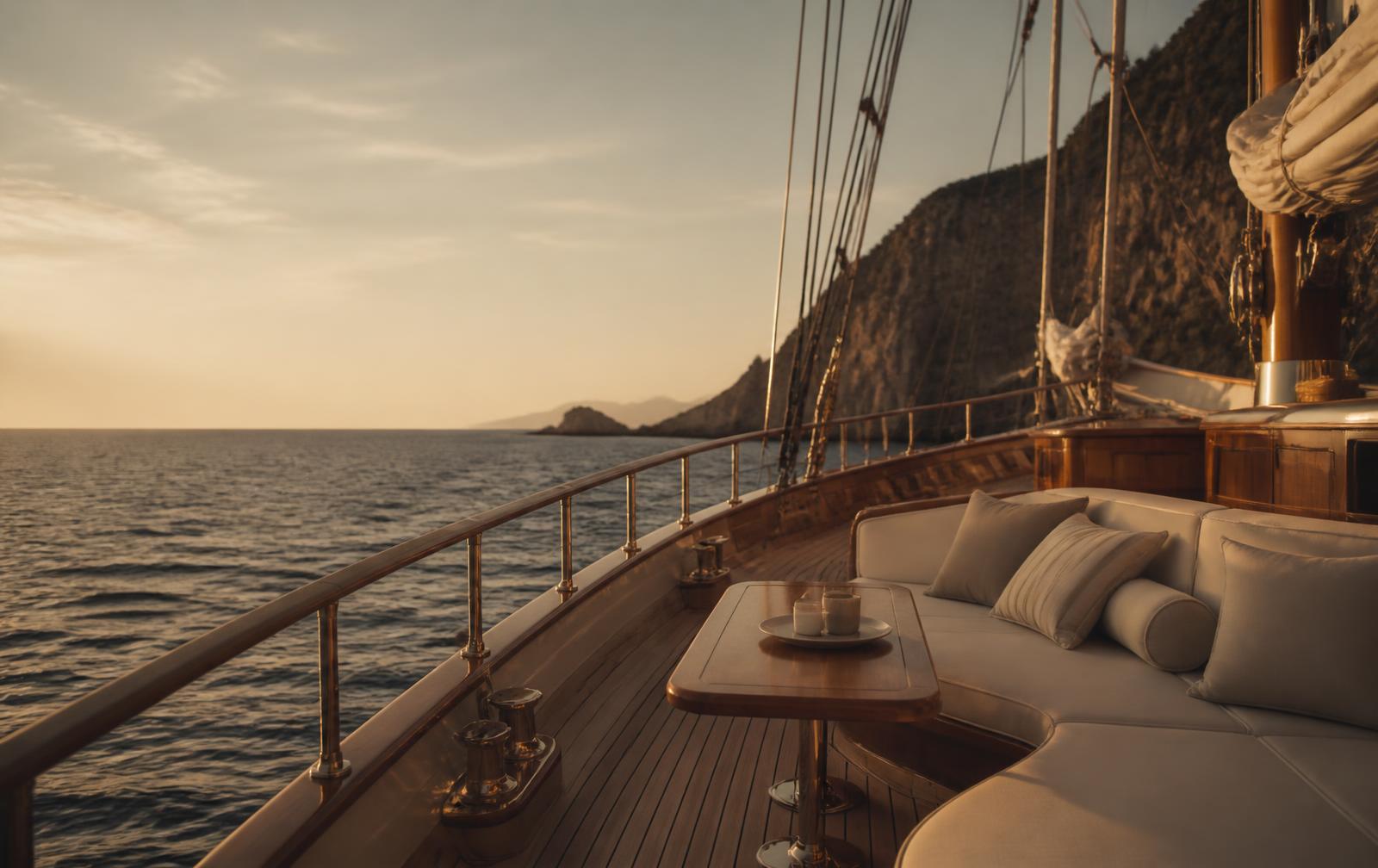 Teak deck at golden hour